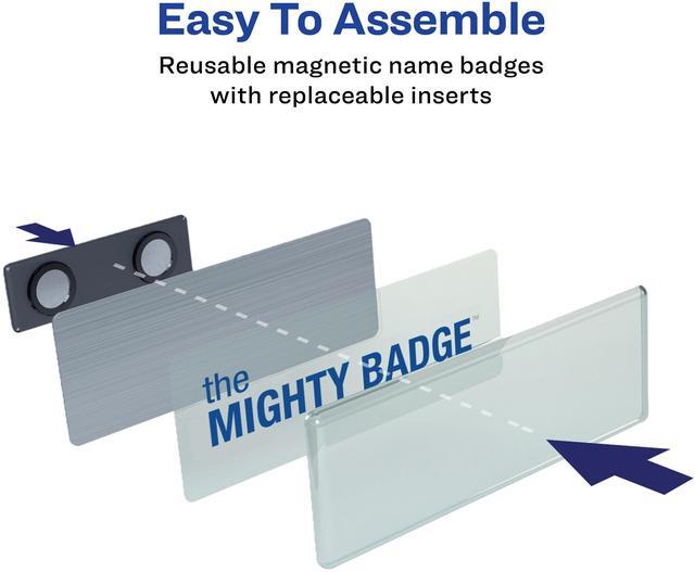 Alt view image 4 of 15 - The Mighty Badge, 1x3 Silver, 10 Reusable Name Tags 80 Laser Inserts