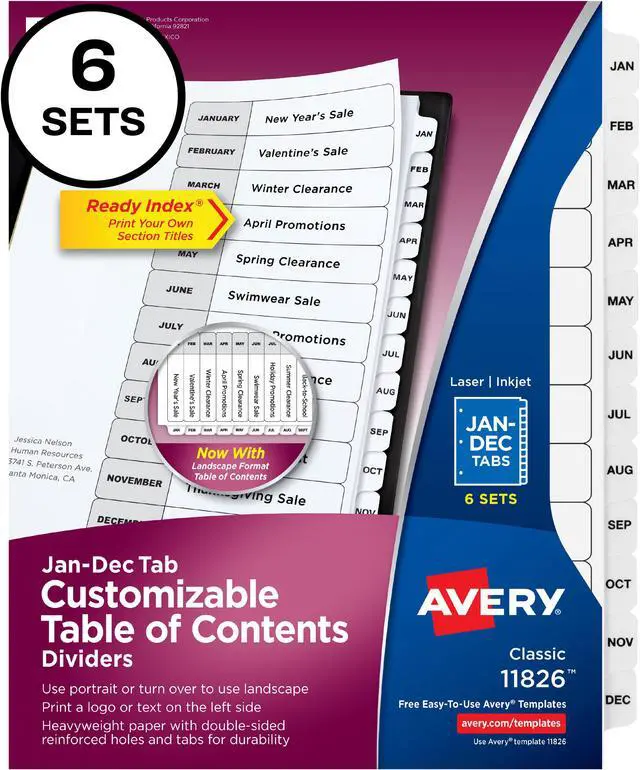 Main image of Ready Index Jan-Dec 12 Tab Dividers, Customizable TOC, 6 Sets (11826)