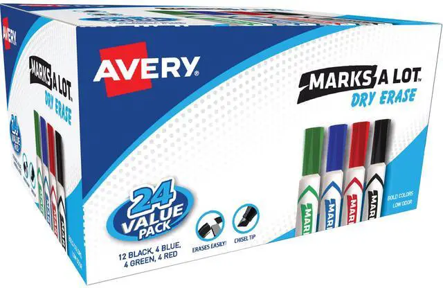 Alt view image 11 of 20 - Avery Marks-A-Lot Desk-Style Dry Erase Marker Chisel Tip Assorted 24/Pack 98188