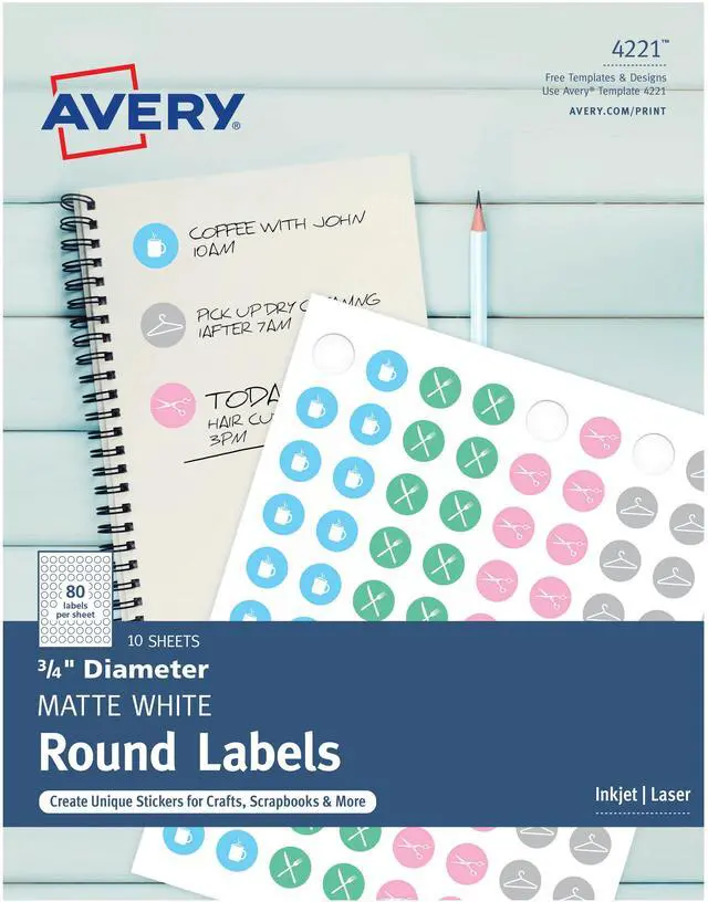 Alt view image 3 of 12 - Avery Printable Round Labels with Sure Feed, 3/4" Diameter, Matte White, 800 Customizable Labels (4221)