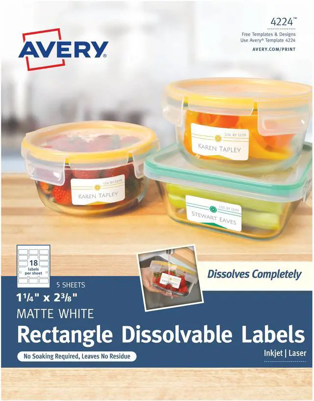 Alt view image 3 of 15 - Avery Printable Dissolvable Rectangle Labels, 1-1/4" x 2-3/8", White, 90 Customizable Labels (4224)