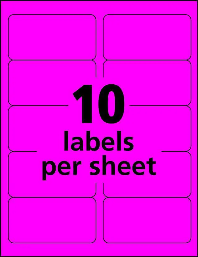 Alt view image 6 of 15 - Avery Neon Shipping Label Laser 2 x 4 Neon Magenta 1000/Box 5974
