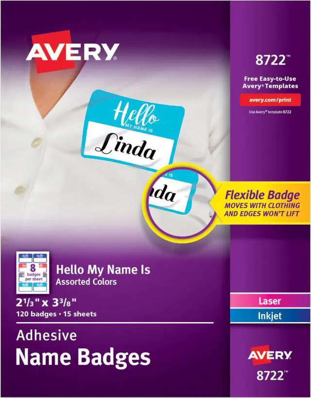 Alt view image 2 of 7 - Avery 08722 Flexible Adhesive Name Badge Labels, 3 3/8" x 2 1/3", Assorted, 120/PK