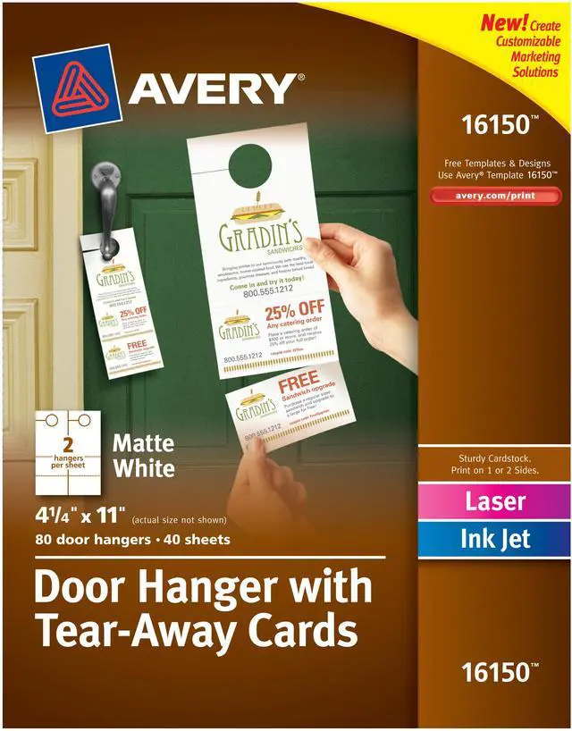 Alt view image 11 of 20 - Avery Door Hanger with Tear-Away Cards, Uncoated, Matte, Two-Sided Printing, 4-1/4" x 11", 80 Cards (16150)
