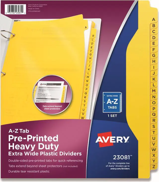 Alt view image 2 of 6 - Avery Heavy-Duty Plastic Industrial Dividers, 26 A-Z Tabs, Yellow (23081)