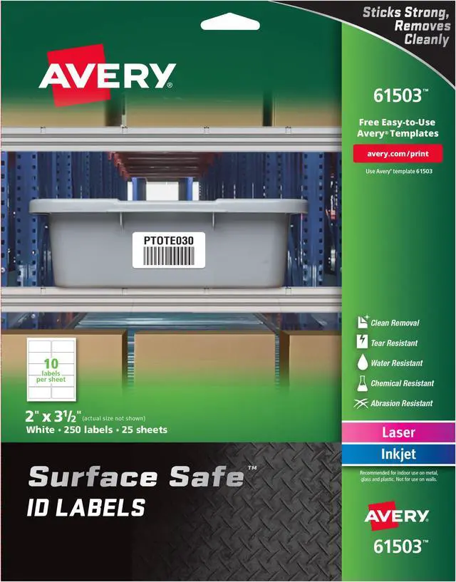 Alt view image 6 of 16 - Avery Surface Safe ID Labels, 2" x 3-1/2", Water Resistant, Matte White, Removable Adhesive, 250 Labels (61503)