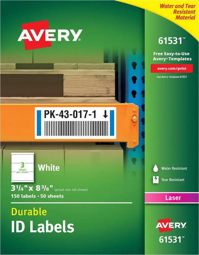 Alt view image 11 of 20 - Avery Durable ID Labels, TrueBlock Technology, Permanent Adhesive, 3-1/4" x 8-3/8", 150 Labels (61531)