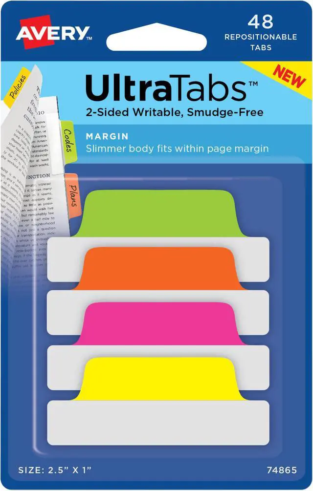 Alt view image 3 of 15 - Avery Tabs Repositionable 2-Sided 2-1/2"x1" 48/PK AST Neon 74865