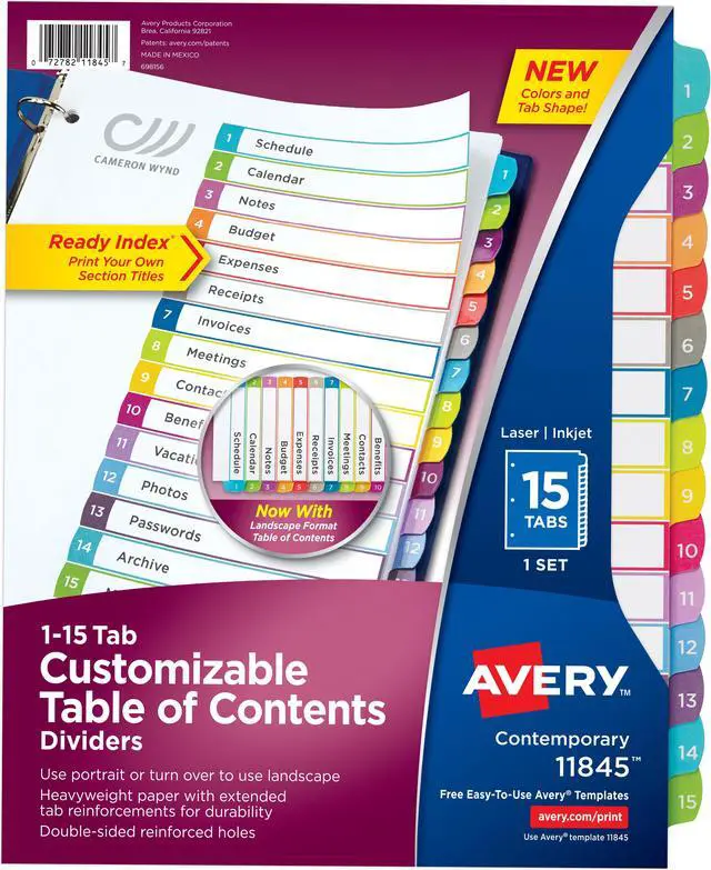 Alt view image 10 of 20 - Avery Ready Index Table of Contents Dividers Multicolor Tabs 1-15 Letter 11845