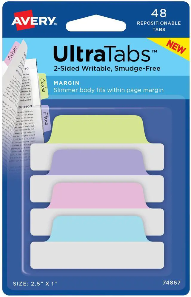 Alt view image 3 of 14 - Avery Tabs Repositionable 2-Sided 2-1/2"x1" 48/PK AST Pastel 74867