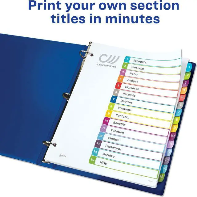 Alt view image 11 of 20 - Avery Ready Index Table of Contents Dividers Multicolor Tabs 1-15 Letter 11845