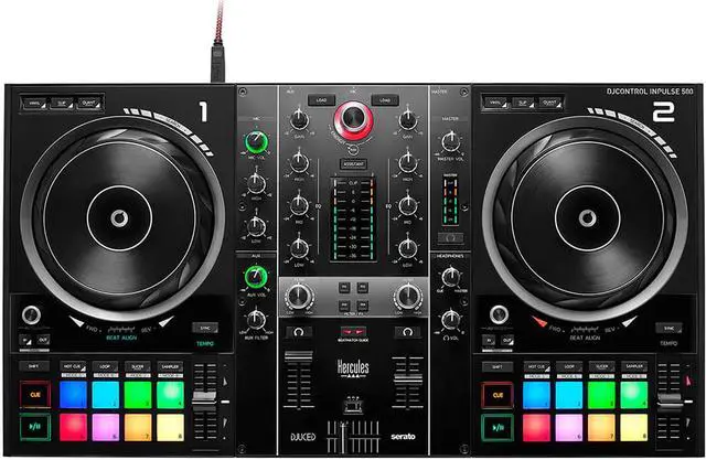 Alt view image 4 of 7 - Hercules DJControl Inpulse 500 DJ Software Controller with Polsen HPC-A30-MK2 Monitor Headphones & Mini to 6' RCA Cable Bundle