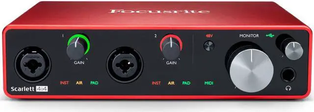 Alt view image 4 of 7 - Focusrite Scarlett 4i4 USB Audio/MIDI Interface (3rd Gen) Bundle with 4x XLR-XLR Cable