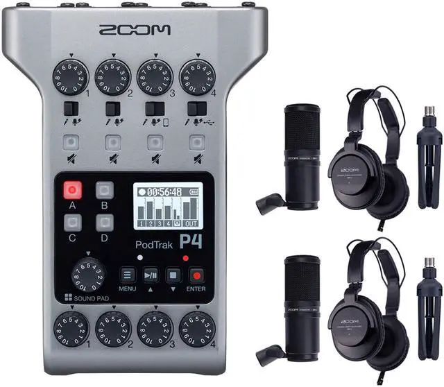 Main image of Zoom PodTrak P4 Portable Multitrack Podcast Recorder Bundle with 2x Zoom ZDM-1 Podcast Pack