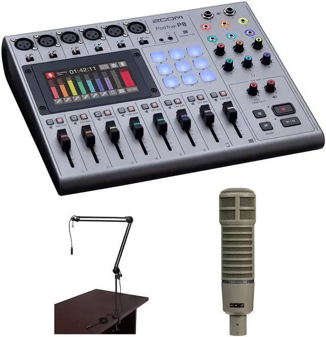 Main image of Zoom PodTrak P8 Portable Podcast Recorder Bundle with Electro-Voice RE20 Mic & Two-Section Broadcast Arm