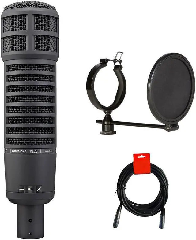 Main image of Electro-Voice RE20 Broadcast Announcer Microphone with Variable-D (Black) Bundle with Front Address Pop Filter and XLR-XLR Cable