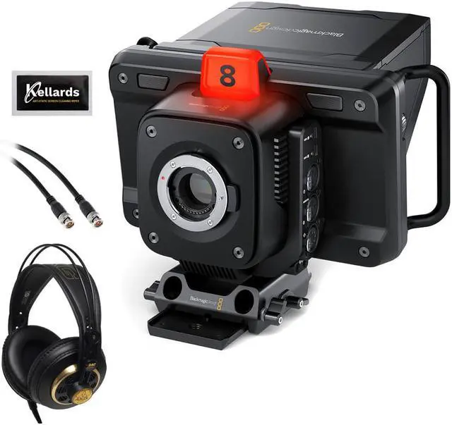 Main image of Blackmagic Design Studio Camera 4K G2 (CINSTUDMFT/G24PDFG2) Bundle with AKG K240 Studio Pro Headphones, Pearstone 50' SDI Video Cable, and Kellards 5-Pack Wipes