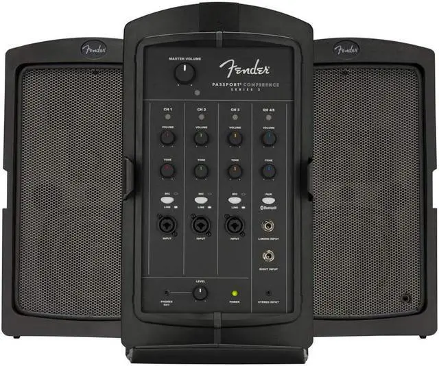 Alt view image 2 of 7 - Fender Passport Conference Series 2 Portable 175W Powered PA System Bundle with Fender Compact Speaker Stands, with Bag, P-52S Microphone Kit and Professional Series Cable 15'