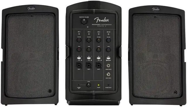 Alt view image 4 of 7 - Fender Passport Conference Series 2 Portable 175W Powered PA System Bundle with Fender Compact Speaker Stands, with Bag, P-52S Microphone Kit and Professional Series Cable 15'