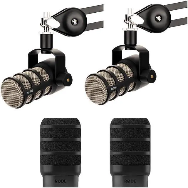 Main image of Rode PodMic Dynamic Podcasting Microphone (2-Pack) Bundle with 2x RODE WS14 Pop Filter for PodMic (Black)