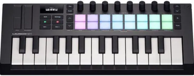 Alt view image 3 of 7 - Novation Launchkey Mini 25 MK4 USB MIDI Keyboard Controller (25 Mini Keys) Bundle with Auray FP-P1L Universal Piano-Style Sustain Pedal and Hosa Mid-310 Black 10 ft. Midi cable