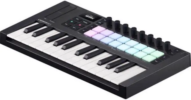 Alt view image 4 of 7 - Novation Launchkey Mini 25 MK4 USB MIDI Keyboard Controller (25 Mini Keys) Bundle with Auray FP-P1L Universal Piano-Style Sustain Pedal and Hosa Mid-310 Black 10 ft. Midi cable