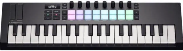 Alt view image 3 of 7 - Novation Launchkey Mini 37 MK4 USB MIDI Keyboard Controller (37 Mini Keys) Bundle with Auray FP-P1L Universal Piano-Style Sustain Pedal and Hosa Mid-310 Black 10 ft. Midi cable
