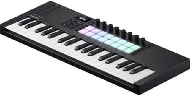 Alt view image 4 of 7 - Novation Launchkey Mini 37 MK4 USB MIDI Keyboard Controller (37 Mini Keys) Bundle with Auray FP-P1L Universal Piano-Style Sustain Pedal and Hosa Mid-310 Black 10 ft. Midi cable