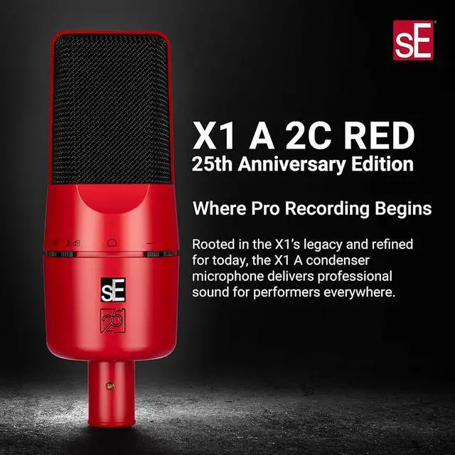 Alt view image 2 of 7 - sE Electronics X1 Series Cardioid Condenser Microphone/Clip/Red/Black Grille-Limited Anniversary Edition