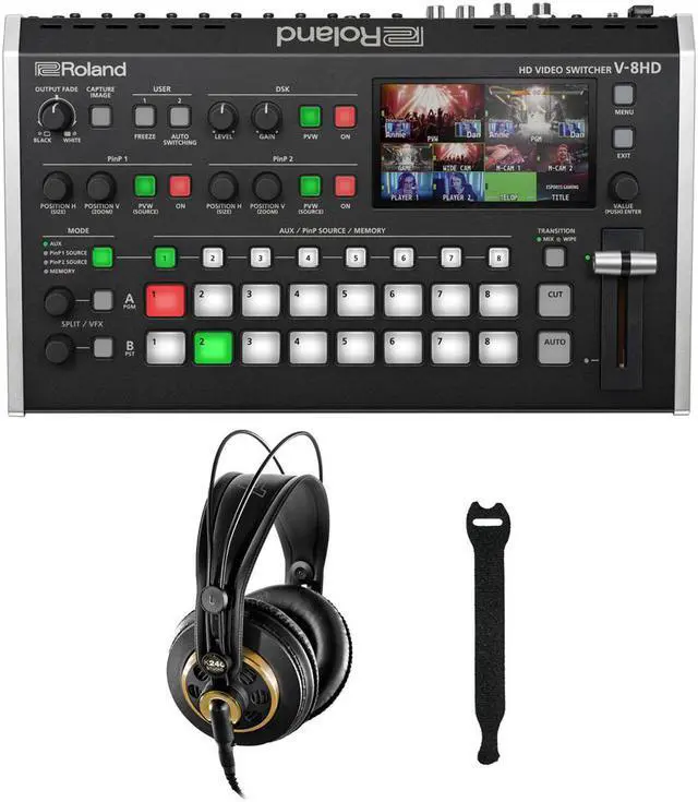 Main image of Roland V-8HD HDMI Video Switcher with AKG K-240 Studio Pro Headphones & 10-Pack Straps Bundle