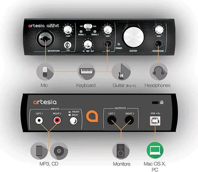 Alt view image 4 of 6 - Artesia ARB-6 Backpack Recording Studio Bundle with Xkey 25-key MIDI Keyboard & Case, Pro 24-bit USB Audio Interface, Studio Monitor Headphones, Cardioid Condenser Mic & Backpack