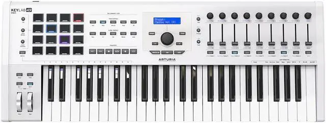 Alt view image 2 of 7 - Arturia KeyLab MKII 49 Professional MIDI Controller and Software (White) with 6ft MIDI Cable, Sustain Pedal & Keyboard Dust Cover (Small) Bundle
