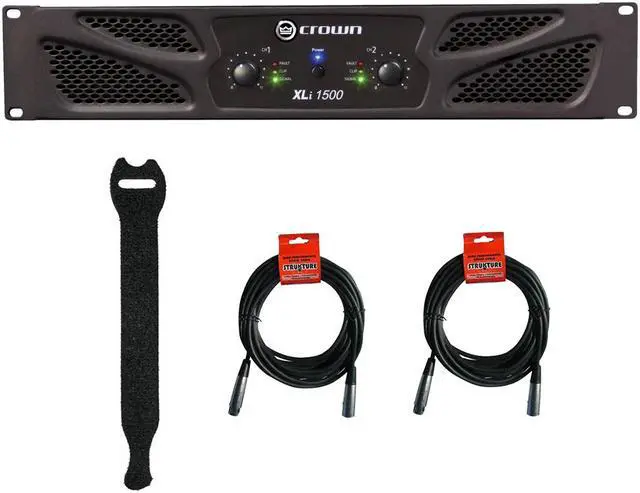 Main image of Crown Audio XLi 1500 Stereo Power Amplifier with Touch Fastener Straps (10-Pack) & (2) XLR Cable Bundle