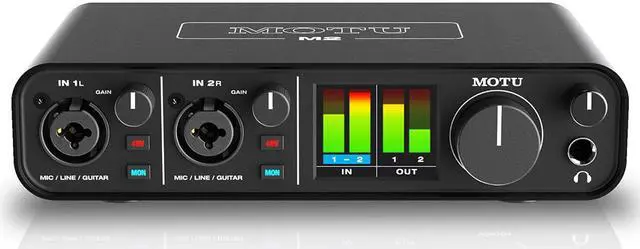 Alt view image 2 of 7 - Motu M2 2x2 USB Audio Interface with MXL 770 Cardioid Microphone (Black), HPC-A30 Studio Monitor Headphones & XLR Cable Bundle