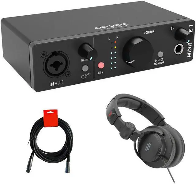 Main image of Arturia MiniFuse 1 Portable Solo USB Type-C Audio Interface (Black) Bundle with Studio Pro Monitor Headphones and XLR-XLR Cable