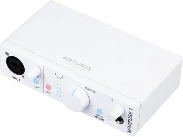 Alt view image 4 of 5 - Arturia MiniFuse 1 Portable USB Type-C Audio Interface (White) with Studio Pro Monitor Headphones and XLR-XLR Cable