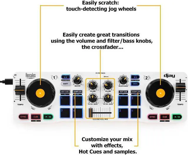 Alt view image 6 of 7 - Hercules DJControl Mix DJ Software Controller with Algoriddim Djay App Bundle with Hercules HDP DJ45 Closed-Back, Over-Ear DJ Headphones
