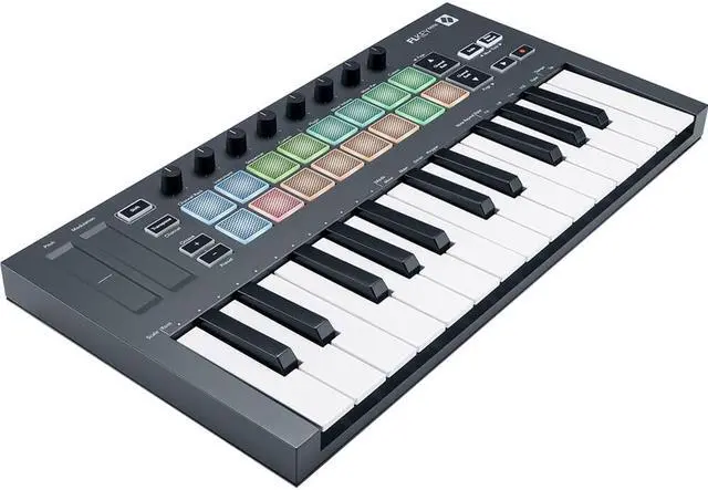 Alt view image 2 of 7 - Novation FLkey Mini USB MIDI Keyboard Controller for FL Studio (25-Mini Keys) Bundle with Auray FP-P1L Piano-Style Sustain Pedal, 10' MIDI Cable, and Medium Dust Cover
