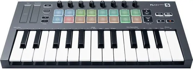 Alt view image 3 of 7 - Novation FLkey Mini USB MIDI Keyboard Controller for FL Studio (25-Mini Keys) Bundle with Auray FP-P1L Piano-Style Sustain Pedal, 10' MIDI Cable, and Medium Dust Cover