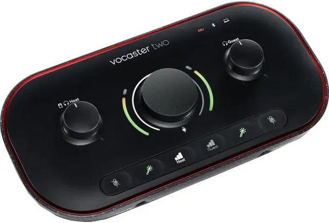 Alt view image 3 of 20 - Focusrite Vocaster Two Studio — Podcasting Interface for Recording Host & Guest, with Professional Quality Vocaster DM14v Dynamic Microphone & HP60v Headphones. Two Mic Inputs & Two Headphone Outputs