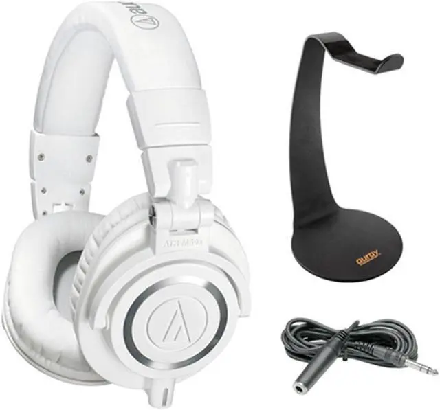 Main image of Audio-Technica ATH-M50xWH Monitor Headphones (White) with Headphone Stand and Headphone Extension Cable 10'