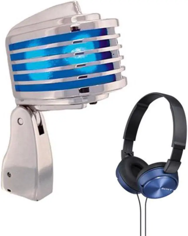 Main image of Heil Sound The Fin Dynamic Chrome Vocal Microphone (Blue LEDs) with Sony MDR-ZX310AP ZX Series Stereo Headset Bundle