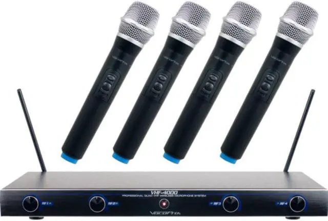 Alt view image 2 of 9 - VocoPro VHF-4000-2 Professional Quad VHF Wireless Microphone System with WS-5 Microphone Windscreen Set and (2) AA LR6 Alkaline Battery (4-Pack)