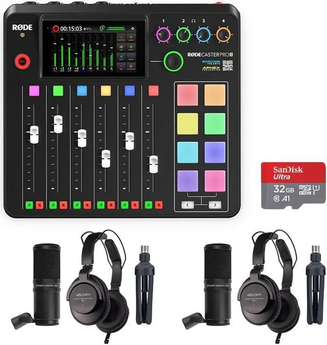 Main image of Rode RODECaster Pro II Integrated Audio Production Studio Bundle with 2x Zoom ZDM-1 Podcast Mic Pack and 32GB microSDHC Memory Card