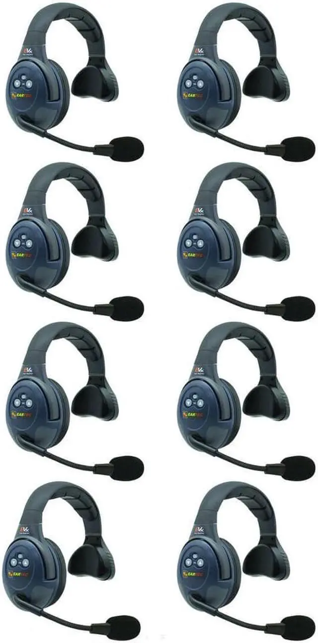 Alt view image 2 of 6 - Eartec EVADE EVX8S Full Duplex Wireless Intercom System with 8 Single Speaker Headsets Bundle with Goby Labs Spray for Mics/Headphones and Kellards Screening Cleaning Wipes (5-Pack)