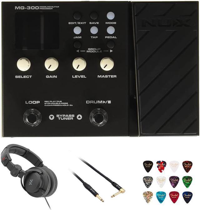 NUX MG-300 Multi Effects Pedal TSAC-HD Pre-Effects Bundle with Polsen  HPC-A30-MK2 Studio Monitor Headphones, Kopul 10' Instrument Cable, and  Fender 