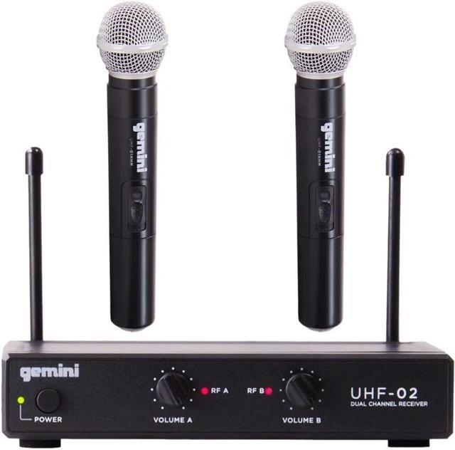 Gemini Sound UHF-02M Professional Audio DJ Equipment Superior Single  Channel Dual 2 Wireless Handheld Microphones Receiver System with 150ft  Operating