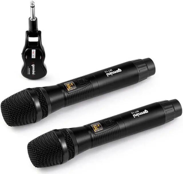 Alt view image 2 of 7 - Gemini GMU-M200 Dual Handheld UHF Wireless Microphone System with Plug-In Receiver (512 to 541.7 MHz) Bundle with 2x Auray MS-5230F Tripod Microphone Stand with Fixed Boom