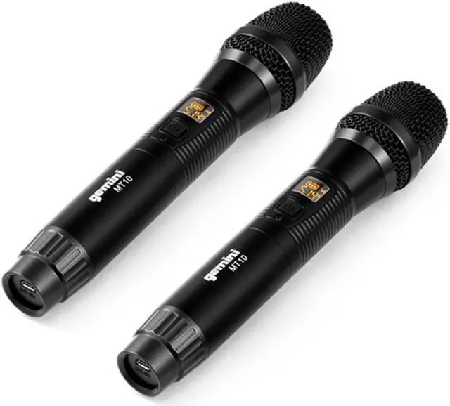 Alt view image 3 of 7 - Gemini GMU-M200 Dual Handheld UHF Wireless Microphone System with Plug-In Receiver (512 to 541.7 MHz) Bundle with 2x Auray MS-5230F Tripod Microphone Stand with Fixed Boom