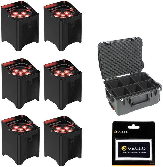 Main image of CHAUVET DJ Freedom Par T6 Battery-Powered RGB LED PAR with Wireless DMX (x6 pcs) Bundle with SKB iSeries 3i-201510PAR Chauvet Freedom PAR Case and Anti-Static Screen Cleaning Wipes (5-Pack)